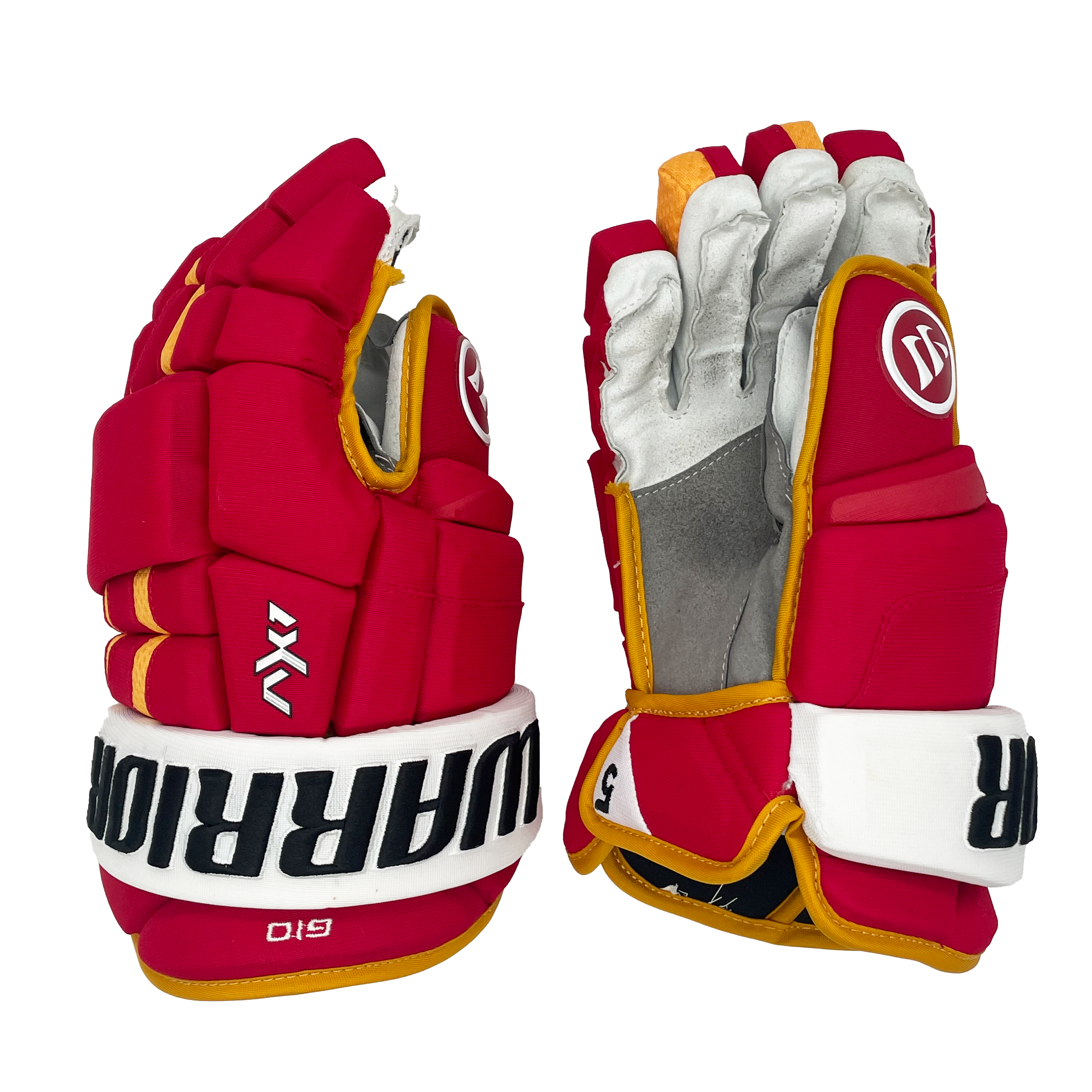 Warrior Dynasty AX1 - Gant NHL Pro Stock - Mark Giordano (Rouge/Jaune/Blanc)